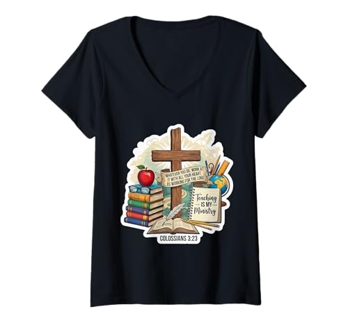 Damen Christian Teacher Teaching is My Ministry Bibelvers Zitat T-Shirt mit V-Ausschnitt Damen Christian Teacher Teaching is My Ministry Bibelvers Zitat T-Shirt mit V-Ausschnitt von Christian Teacher Teaching Is My Ministry Products