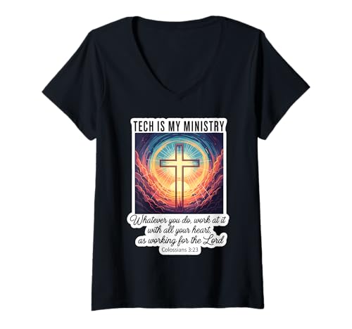 Damen Christian Technology Expert Tech is My Ministry Jesus Christus T-Shirt mit V-Ausschnitt Damen Christian Technology Expert Tech is My Ministry Jesus Christus T-Shirt mit V-Ausschnitt von Christian Technology Expert Products
