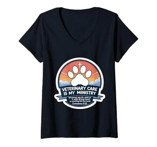 Damen Christlicher Tierarzt, Tierärztin, Veterinärarbeit ist Mein Dienst. T-Shirt mit V-Ausschnitt Damen Christlicher Tierarzt, Tierärztin, Veterinärarbeit ist Mein Dienst. T-Shirt mit V-Ausschnitt von Christian Vet Veterinarian Products