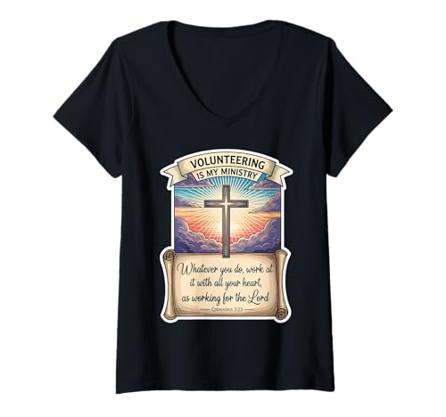 Damen Christian Volunteer Volunteering is My Ministry Jesus Christus T-Shirt mit V-Ausschnitt von Christian Volunteer Volunteering Products