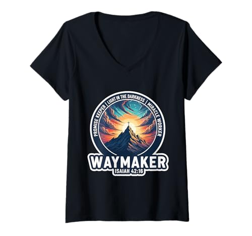 Damen Christian Waymaker Promise Keeper Miracle Worker Bibelvers T-Shirt mit V-Ausschnitt Damen Christian Waymaker Promise Keeper Miracle Worker Bibelvers T-Shirt mit V-Ausschnitt von Christian Waymaker Promise Keeper Products