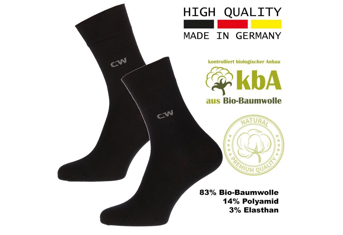 Christian Wippermann Businesssocken Herren Business Socken Herrensocken Schwarz Biobaumwolle Made in Germa (Karton, 10-Paar) mit eingesticktem Logo von Christian Wippermann