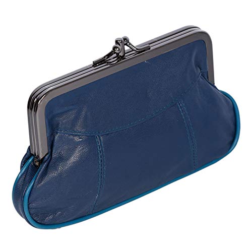 Christian Wippermann Echt Leder Damen Geldbörse mit Clipverschluss 17x10x2-4 cm - Spangengeldbörse mit Reißverschlussfächern - Portemonnaie mit Clip - Elegante Klippbörse Leder für Damen Blau von Christian Wippermann