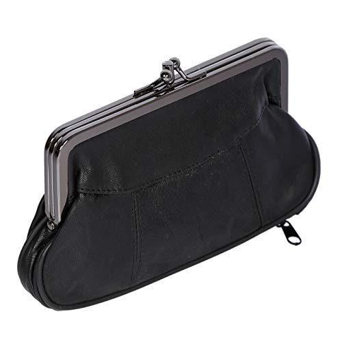 Christian Wippermann Echt Leder Damen Geldbörse mit Clipverschluss 17x10x2-4 cm - Spangengeldbörse mit Reißverschlussfächern - Portemonnaie mit Clip - Elegante Klippbörse Leder für Damen Schwarz von Christian Wippermann