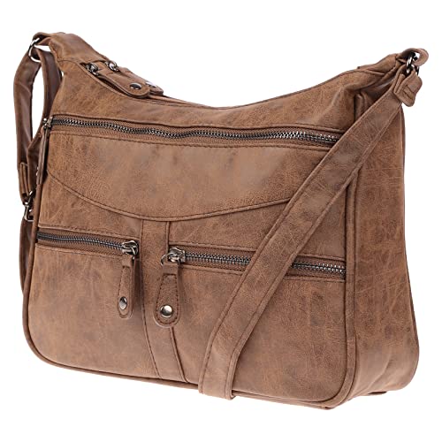 Christian Wippermann Damen Tasche Schultertasche Umhängetasche Crossover Bag Leder Optik Handtasche Braun von Christian Wippermann