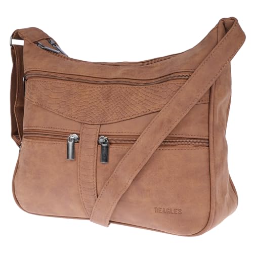 Christian Wippermann Damen Tasche Schultertasche Umhängetasche Crossover Bag Leder Optik Handtasche Cognac von Christian Wippermann