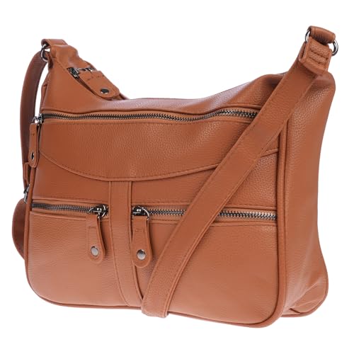 Christian Wippermann Damen Tasche Schultertasche Umhängetasche Crossover Bag Leder Optik Handtasche Cognac von Christian Wippermann