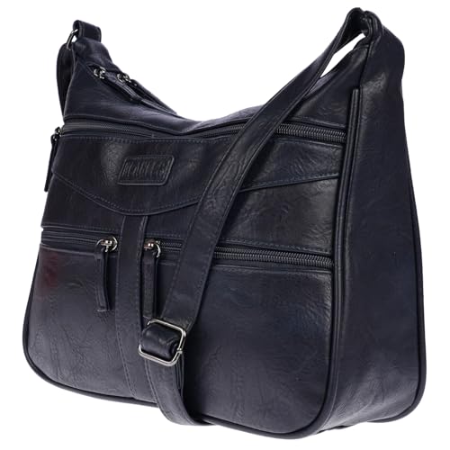 Christian Wippermann Damen Tasche Schultertasche Umhängetasche Crossover Bag Leder Optik Handtasche Dunkelblau von Christian Wippermann
