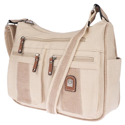 Christian Wippermann Damen Tasche Schultertasche Umhängetasche Crossover Bag Leder Optik Handtasche Schwarz Beige von Christian Wippermann