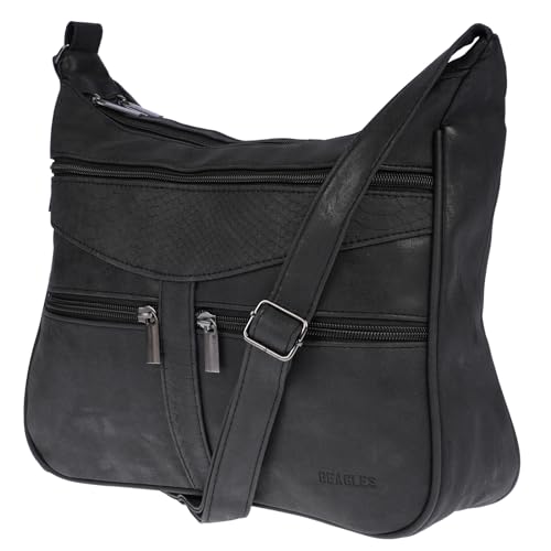 Christian Wippermann Damen Tasche Schultertasche Umhängetasche Crossover Bag Leder Optik Handtasche Schwarz-Dunkel von Christian Wippermann