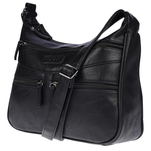 Christian Wippermann Damen Tasche Schultertasche Umhängetasche Crossover Bag Leder Optik Handtasche Schwarz-Dunkel von Christian Wippermann