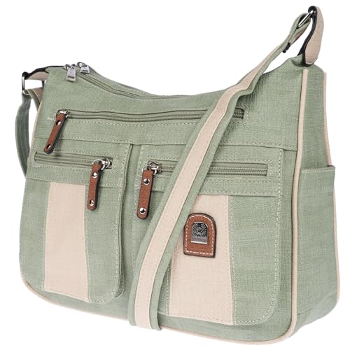 Christian Wippermann Damen Tasche Schultertasche Umhängetasche Crossover Bag Leder Optik Handtasche Schwarz Grün-Beige von Christian Wippermann