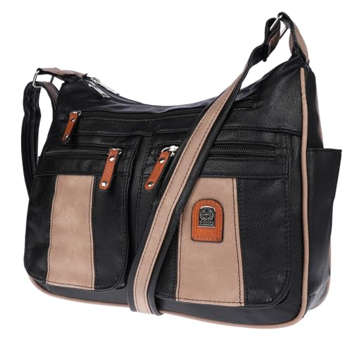 Christian Wippermann Damen Tasche Schultertasche Umhängetasche Crossover Bag Leder Optik Handtasche Schwarz Schwarz-Apricot von Christian Wippermann