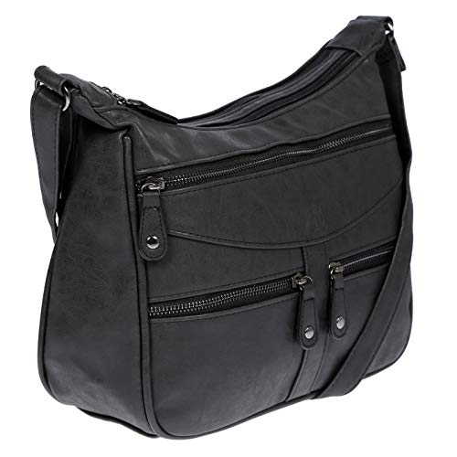 Christian Wippermann Damen Tasche Schultertasche Umhängetasche Crossover Bag Leder Optik Handtasche Schwarz von Christian Wippermann