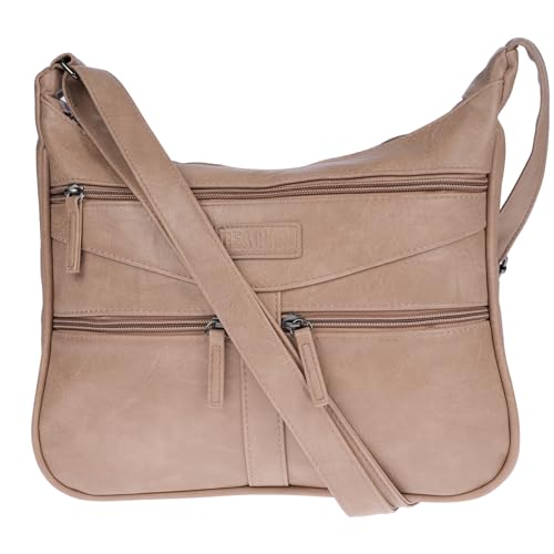 Christian Wippermann Damen Tasche Schultertasche Umhängetasche Crossover Bag Leder Optik Handtasche Taupe von Christian Wippermann