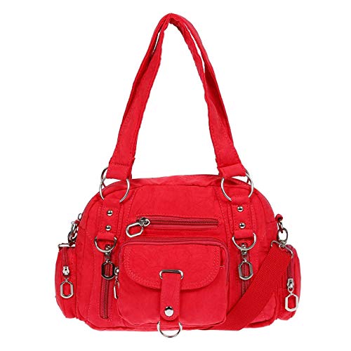 Christian Wippermann - Hochwertige Umhängetasche Damen Stoff Canvas 32x20x10cm - Verstellbarer Riemen 75-145cm - Viele Fächer mit Reißverschluss - Perfekte Canvas Tasche für Arbeit & Freizeit Rot von Christian Wippermann