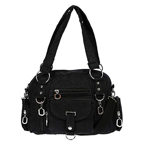 Christian Wippermann - Hochwertige Umhängetasche Damen Stoff Canvas 32x20x10cm - Verstellbarer Riemen 75-145cm - Viele Fächer mit Reißverschluss - Perfekte Canvas Tasche für Arbeit & Freizeit Schwarz von Christian Wippermann