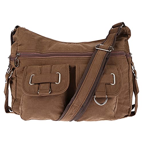 Christian Wippermann Große Canvas Umhängetasche Damen - Stofftasche mit Reißverschluss - 32x26x13 cm - Verstellbarer Trageriemen bis 135 cm - Mehrere Fächer, Braun - Luxuriöse Schultertasche von Christian Wippermann