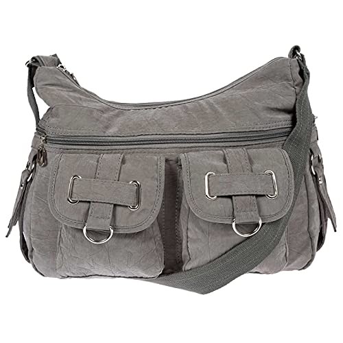 Christian Wippermann Große Canvas Umhängetasche Damen - Stofftasche mit Reißverschluss - 32x26x13 cm - Verstellbarer Trageriemen bis 135 cm - Mehrere Fächer, Luxuriöse Schultertasche - Grau von Christian Wippermann