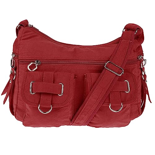 Christian Wippermann Große Canvas Umhängetasche Damen - Stofftasche mit Reißverschluss - 32x26x13 cm - Verstellbarer Trageriemen bis 135 cm - Mehrere Fächer, Rot - Luxuriöse Schultertasche von Christian Wippermann