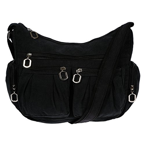 Christian Wippermann Umhängetasche Damen Stoff - Luxuriöse Canvas Schultertasche 31x24x11 cm - Verstellbarer Trageriemen 80-140 cm - Viele Reißverschlussfächer - Perfekt für Arbeit & Freizeit Schwarz von Christian Wippermann