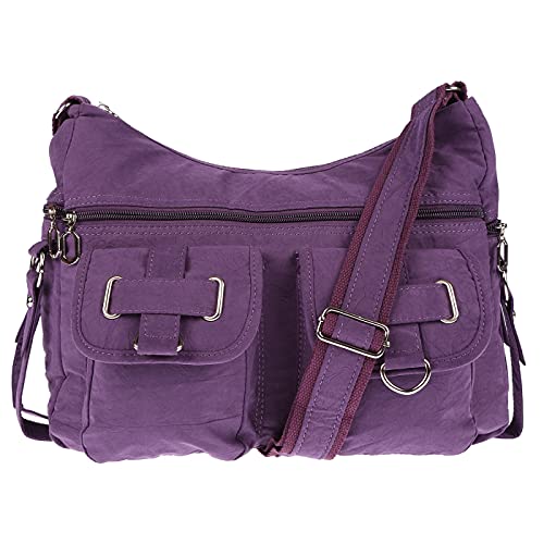 Christian Wippermann Große Canvas Umhängetasche Damen - Stofftasche mit Reißverschluss - 32x26x13 cm - Verstellbarer Trageriemen bis 135 cm - Mehrere Fächer, Lila - Luxuriöse Schultertasche von Christian Wippermann