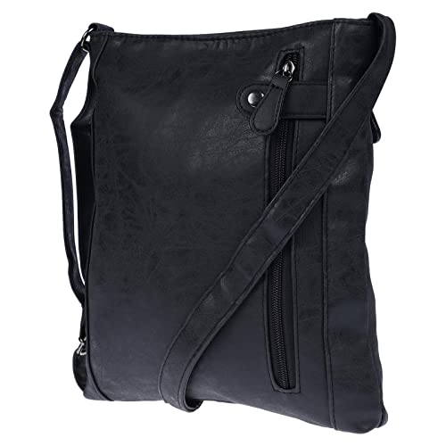 Christian Wippermann Große leichte Damen Tasche Schultertasche Umhängetasche Crossover Bag Leder Optik Handtasche schwarz von Christian Wippermann