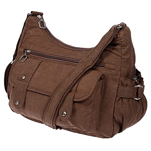 Christian Wippermann Hochwertige Canvas Umhängetasche Damen - 32x26x13 cm - Großes Front- & Rückfach - Waschbar bei 30 - Umhängetasche Stoff Damen Groß mit Vielen Fächern - Schultertasche Braun von Christian Wippermann