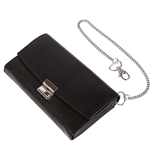 Christian Wippermann Kellner Geldbörse Echt Leder - Große Kellnerbörse mit Kette 41 cm - 17x10x3 cm - 4 Scheinfächer für 100/200 Euro, Kleingeldfach, 4 Kartenfächer, Reißverschlussfach von Christian Wippermann