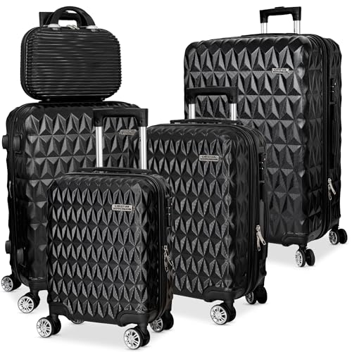 Christian Wippermann Kofferset 3 teilig - Hartschalenkoffer Set inkl. Kleiner Koffer und Beautycase - Erweiterbar - 20% Mehr Volumen - Kofferset - Schwarz - extra verstärkter Reißverschluss von Christian Wippermann