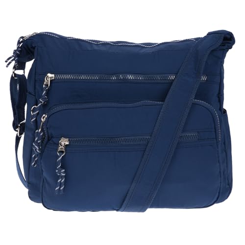 Christian Wippermann Nylon Umhängetasche Damen Groß - Mittelgroß mit Zwei Hauptfächern - Verstellbarer Trageriemen bis 150 cm - Reißverschlussfächer - Tasche mit Vielen Fächern - 30x26x12 cm Blau von Christian Wippermann