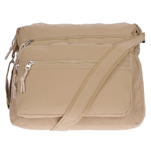 Christian Wippermann Nylon Umhängetasche Damen Groß - Mittelgroß mit Zwei Hauptfächern - Verstellbarer Trageriemen bis 150 cm - Reißverschlussfächer - Tasche mit Vielen Fächern - 30x26x12 cm Khaki von Christian Wippermann