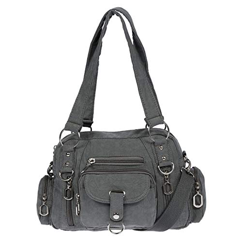 Christian Wippermann - Umhängetasche Damen Stoff Canvas 32x20x10cm - Verstellbarer Riemen 75-145cm - Viele Fächer mit Reißverschluss - Perfekte Canvas Tasche für Arbeit & Freizeit dunkelgrau von Christian Wippermann