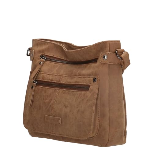 Christian Wippermann Umhängetasche Damen Mittelgroß - PU Leder Optik, 26x22x7cm, Riemen 150cm - 5 Reißverschlussfächer - Schultertasche Damen Elegant - Praktische Damenhandtaschen Kamel von Christian Wippermann