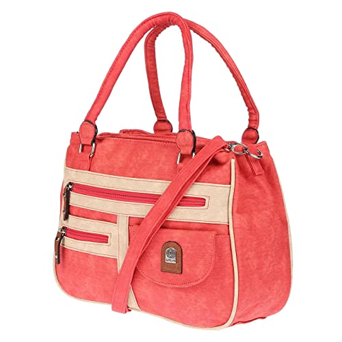 Christian Wippermann große Damen Umhängetasche Tasche Schultertasche in Leder Optik Rot-Beige von Christian Wippermann