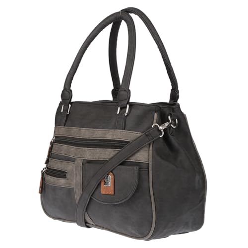 Christian Wippermann große Damen Umhängetasche Tasche Schultertasche in Leder Optik Schwarz-Grau01 von Christian Wippermann