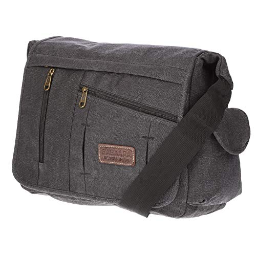 Christian Wippermann Umhängetasche Laptop 17 Zoll - Großes Messenger Bag Herren - Canvas Material - Verstellbarer Riemen - Mehrere Fächer - Büro/Arbeit Tasche Herren ca. 35x30x13 cm - Schwarz von Christian Wippermann