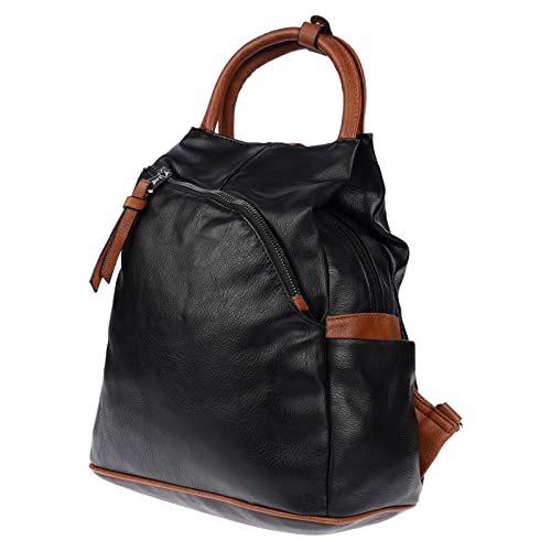 Christian Wippermann großer Damen City Rucksack Tasche Body Bag Leder Optik Schultertasche Schwarz-Braun von Christian Wippermann