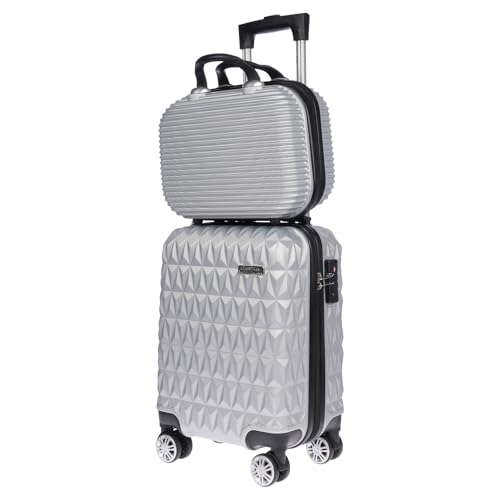 Christian Wippermann kleines 2er Koffer-Set für Kinder Herren Damen mit Hartschalenkoffer Koffer Trolley Reisekoffer Kofferset Handgepäck Silber von Christian Wippermann