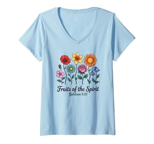 Damen Bibelvers Christian Galatians 5:22 Scripture Floral T-Shirt mit V-Ausschnitt Damen Bibelvers Christian Galatians 5:22 Scripture Floral T-Shirt mit V-Ausschnitt von Christian Women Inspirational Scripture