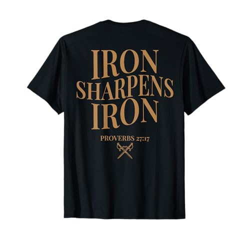 (Auf der Rückseite) Eisen schärft Eisen Bibelverse Christian Gym Herren T-Shirt von Christian Workout & Weightlifting Fitness Designs
