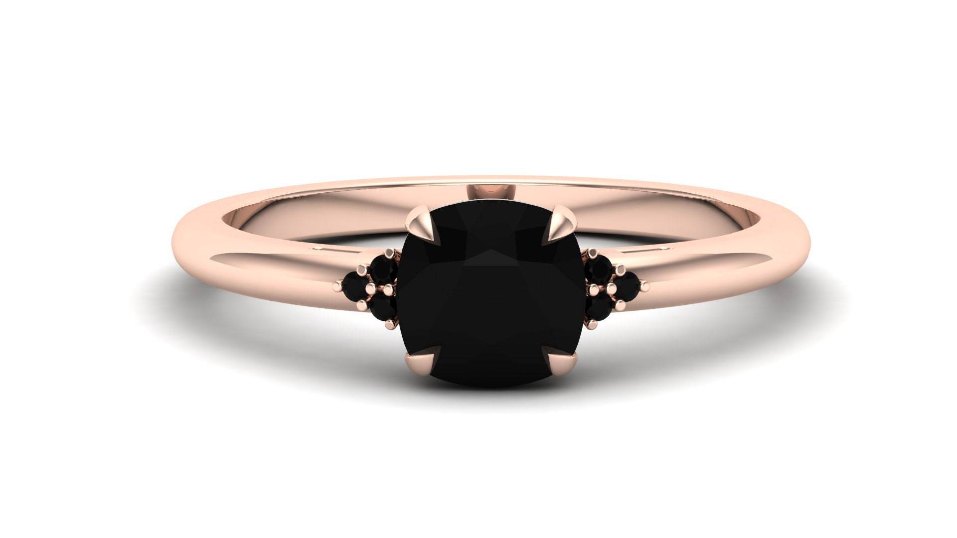 1.17Ct Natürlicher Schwarzer Onyx & Spinal in 14K Rose Gold Überzogener Verlobungsring, Antiker Ring, Vintage Art-Deco-Ring, Geschenk Für Frauen von ChristianMint