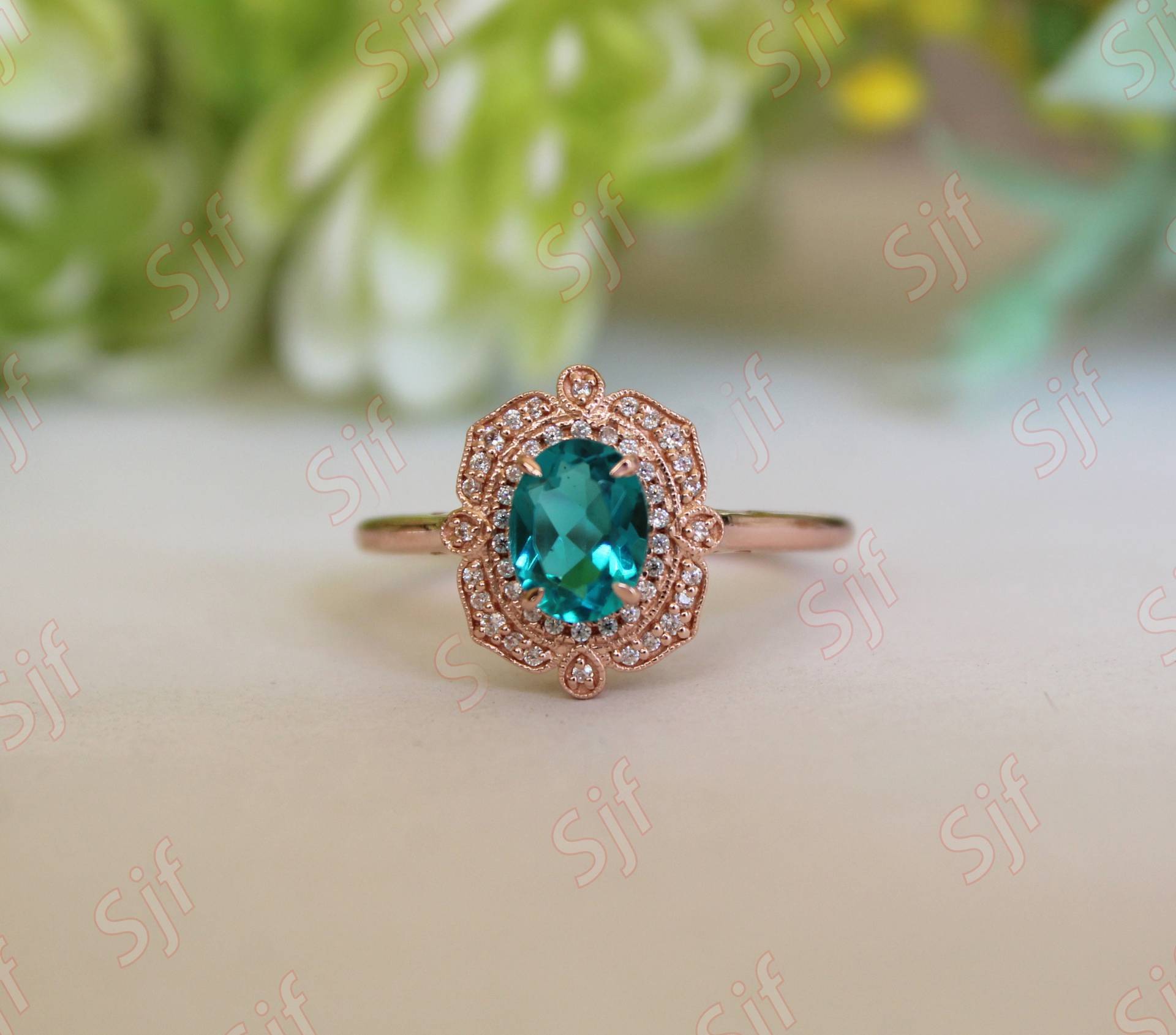 1.18Ct, Paraiba Turmalin Oval Cut Edelstein Ring Für Braut, Moissanit Frauen, |Nature Inspire Ring| Vintage Art Deco von ChristianMint