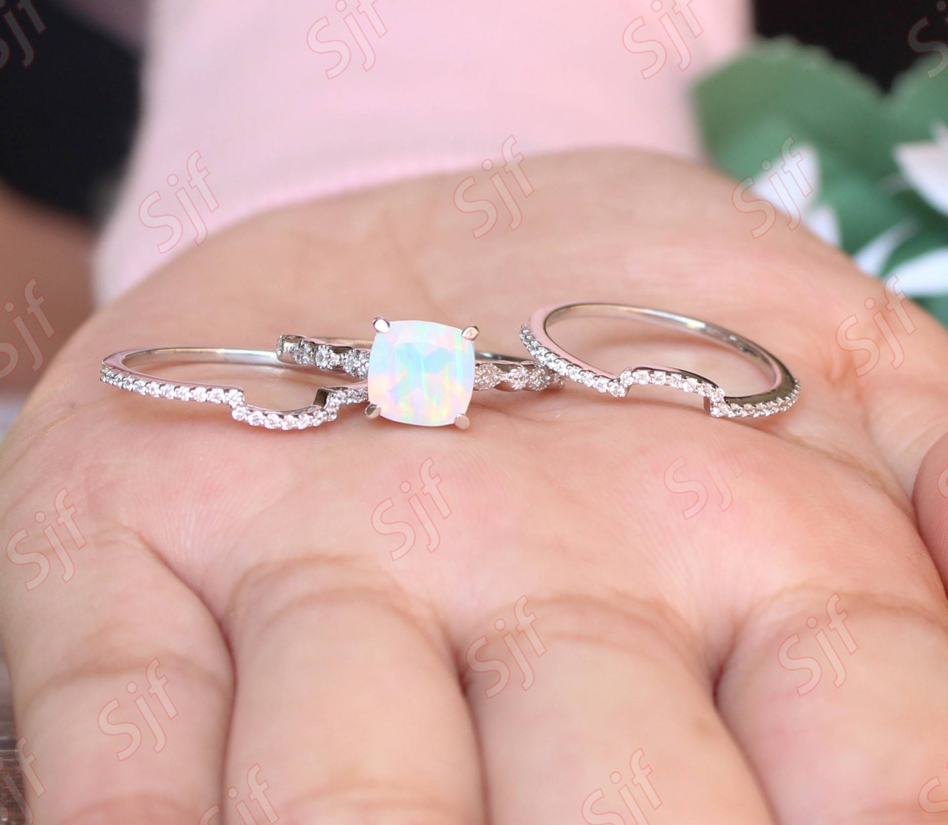 1.20Ct, Aaa Natürlicher Opal Edelstein Verlobungsring Set, Art Deco Moissanite Ring Stein 3 Stück Geschenk Für Frau, Valentinstag von ChristianMint