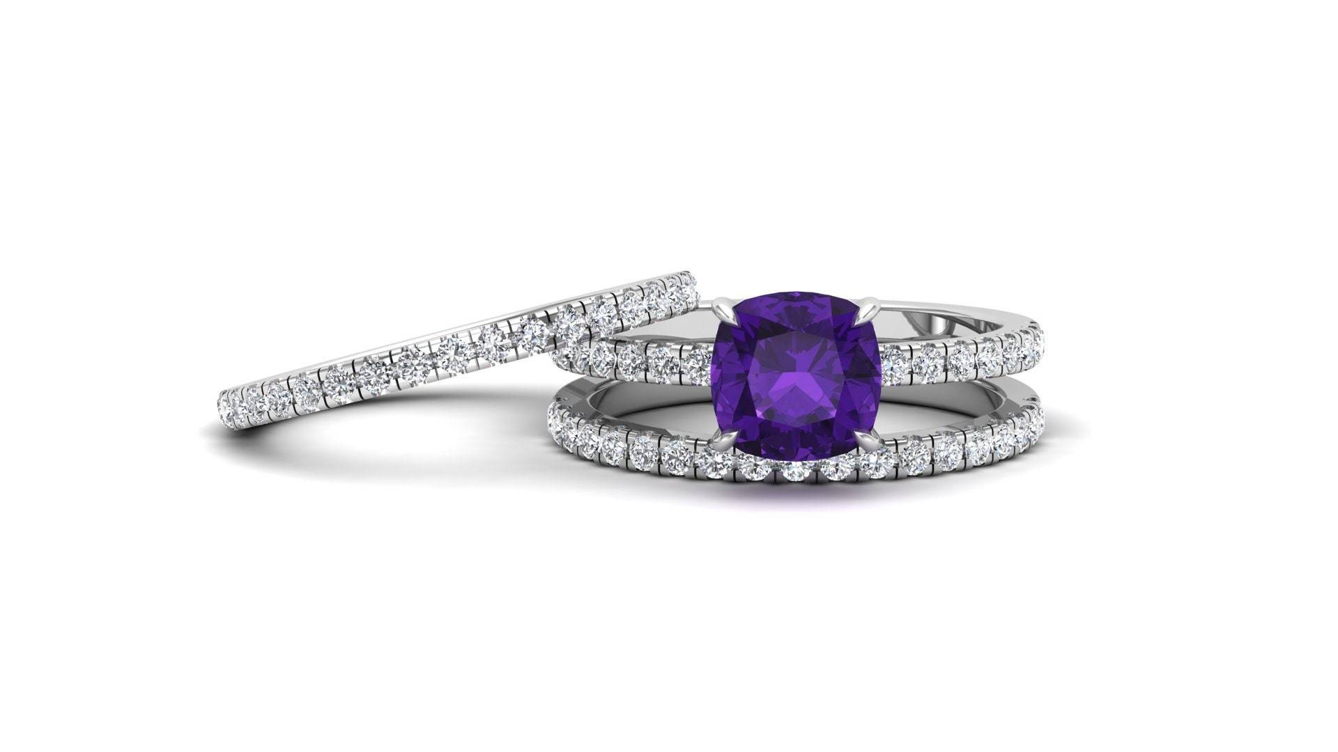 1.50Ct, Aaa Natürlicher Amethyst Edelstein Verlobungsring Set, Vintage Art Deco Moissanite Ring Lila Stein 3 Stück Geschenk Für Frauen von ChristianMint