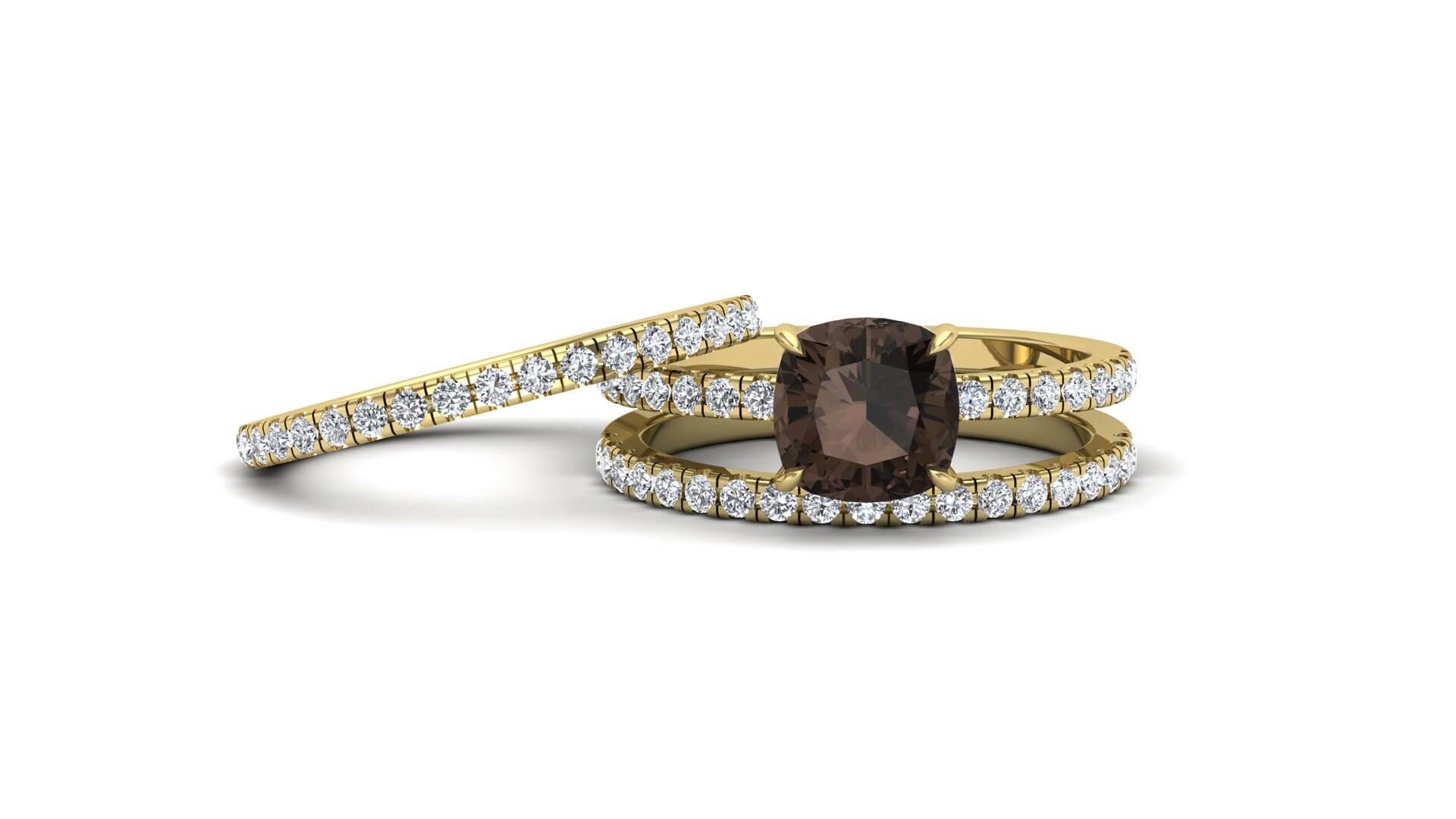 1.52Ct, Aaa Natürlicher Smokey Quarz Edelstein-Verlobungsring Set, Art-Deco-Moissanite Ring Brown Stone 3Er Geschenk Zum Geburtstag 1.52Ct, Aaa Natürlicher Smokey Quarz Edelstein-Verlobungsring Set, Art-Deco-Moissanite Ring Brown Stone 3Er Geschenk Zum Geburtstag von ChristianMint