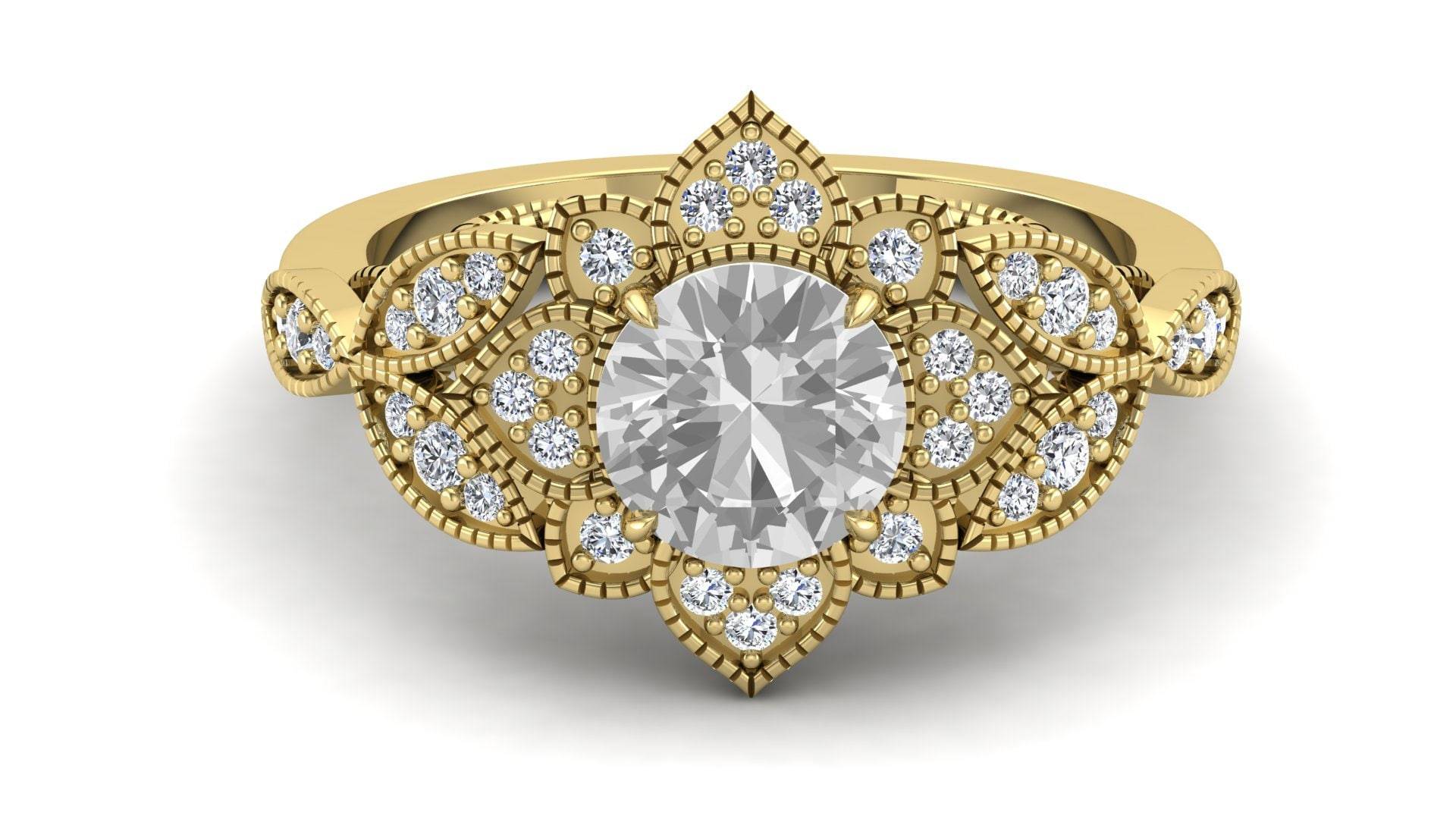 1.60Cts Aaa Natürlicher Weißer Topas-Verlobungsring, Vintage Art-Deco-Braut Moissanite-Ring, Steinring, Einzigartige Blumennatur-Inspirierter Ring 1.60Cts Aaa Natürlicher Weißer Topas-Verlobungsring, Vintage Art-Deco-Braut Moissanite-Ring, Steinring, Einzigartige Blumennatur-Inspirierter Ring von ChristianMint