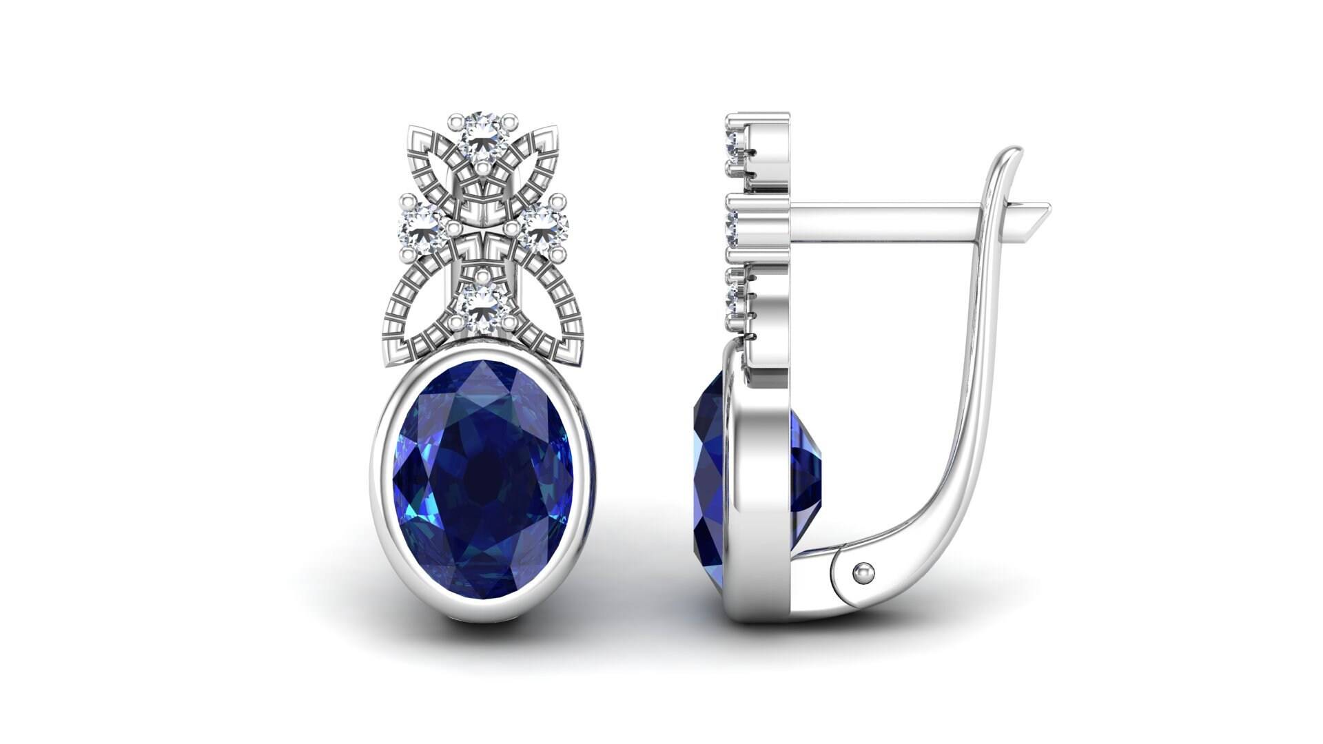 2, 35 Cts, Lab Erstellte Blauer Saphir Ohrring, Baumeln Latch Back Moissanite Vintage Geschenk Für Frau von ChristianMint