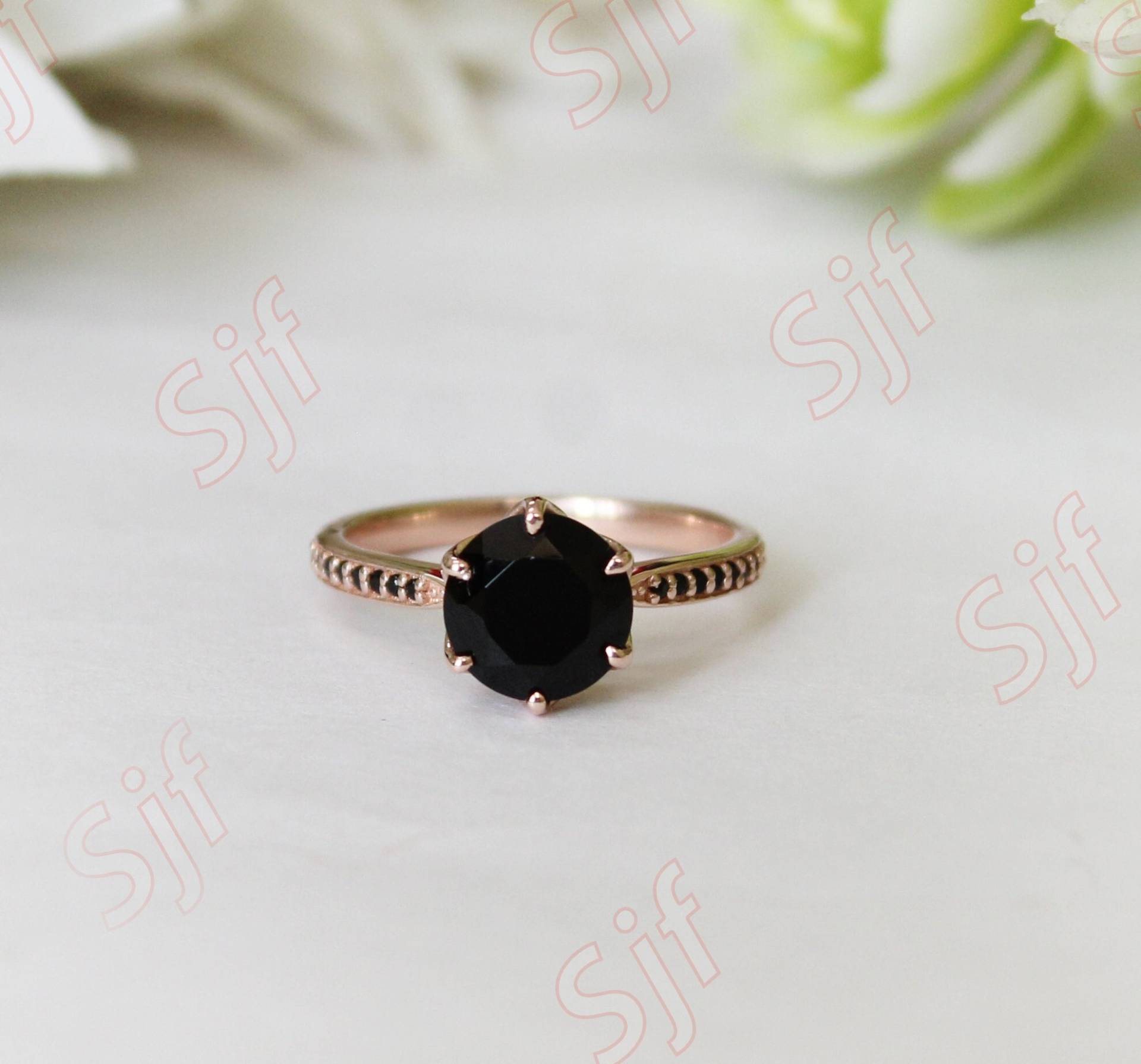 2.35Ct, Aaa Natürlicher Schwarzer Onyx Edelstein Verlobungsring, Vintage Art Deco Braut Spinal Ring, Stein Geschenk Für Frau von ChristianMint