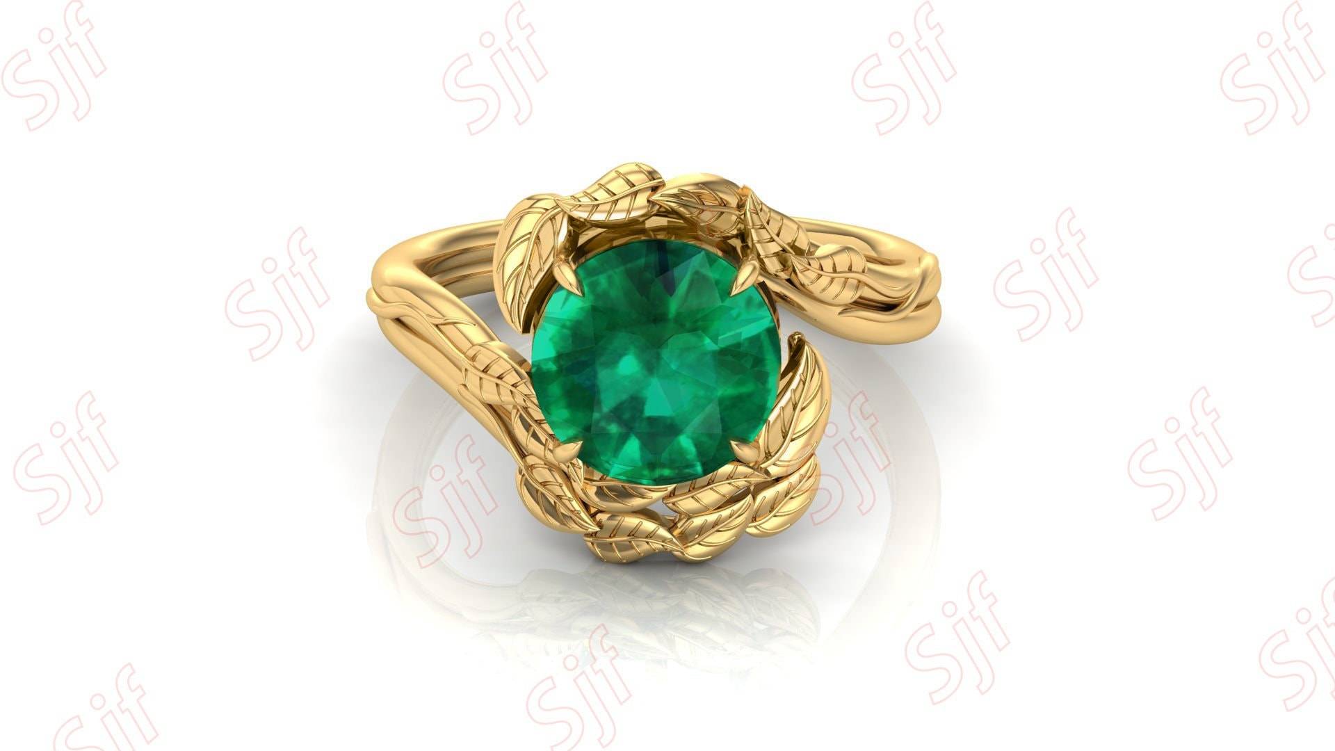 3.10Ct, Smaragd Edelstein Verlobungsring, Antik Blatt Ring, Braut Natur Inspiriert Geburtsstein Frauen Schmuck, Ring von ChristianMint